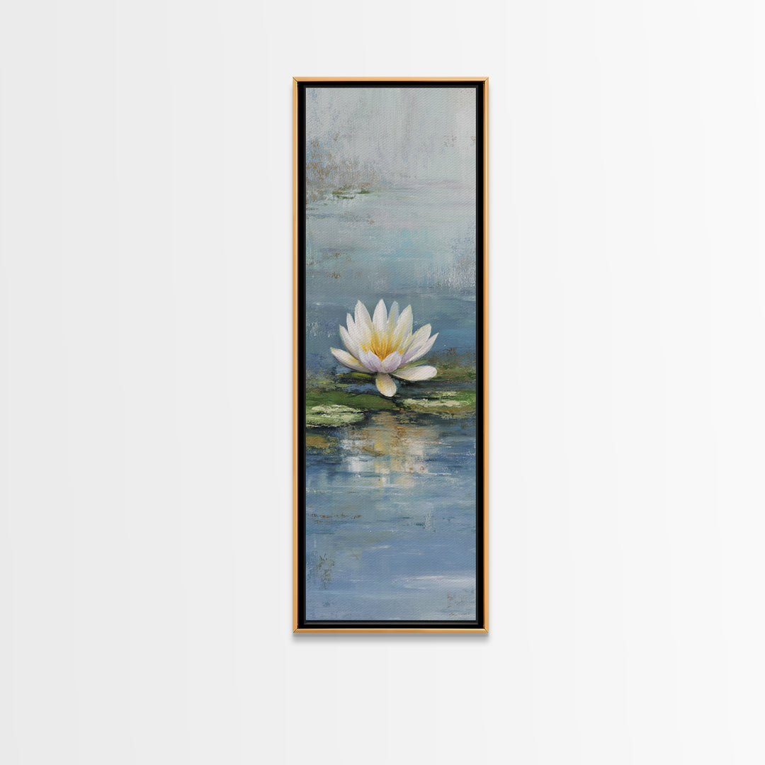 Lotus Flower Floating on Calm Water Framed Canvas Print, Bathroom Art, Printable Wall Art, Bathroom Decor, Oil Painting, Spa, BAT-1x3-80