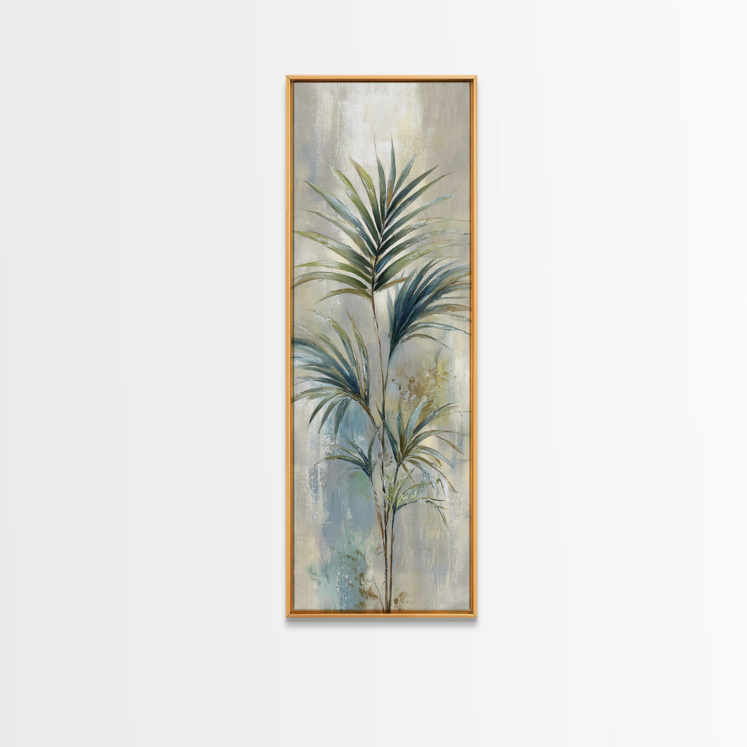 Simple Palm Frond on Off White Linen Framed Canvas Print, Bathroom Art, Bathroom Decor, Abstract Art, Spa, Modern Wall Art, BAT-1x3-83