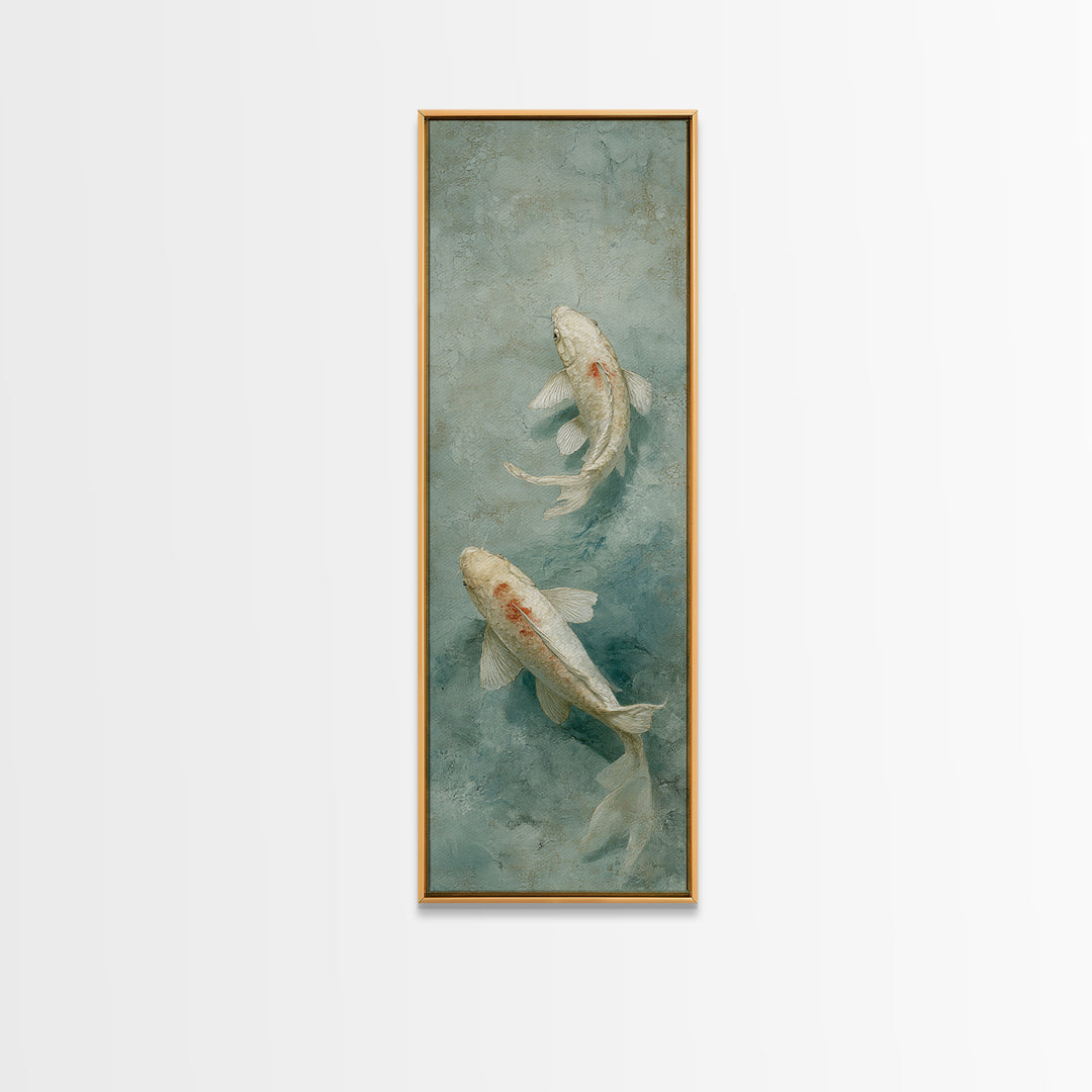 Minimal Koi Fish Swimming Through Clear Water Framed Canvas Print, Bathroom Art, Custom Pet Portrait, Bathroom Decor, Spa, BAT-1x3-92