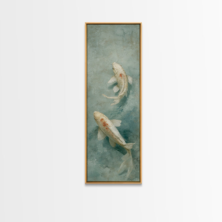 Minimal Koi Fish Swimming Through Clear Water Framed Canvas Print, Bathroom Art, Custom Pet Portrait, Bathroom Decor, Spa, BAT-1x3-92
