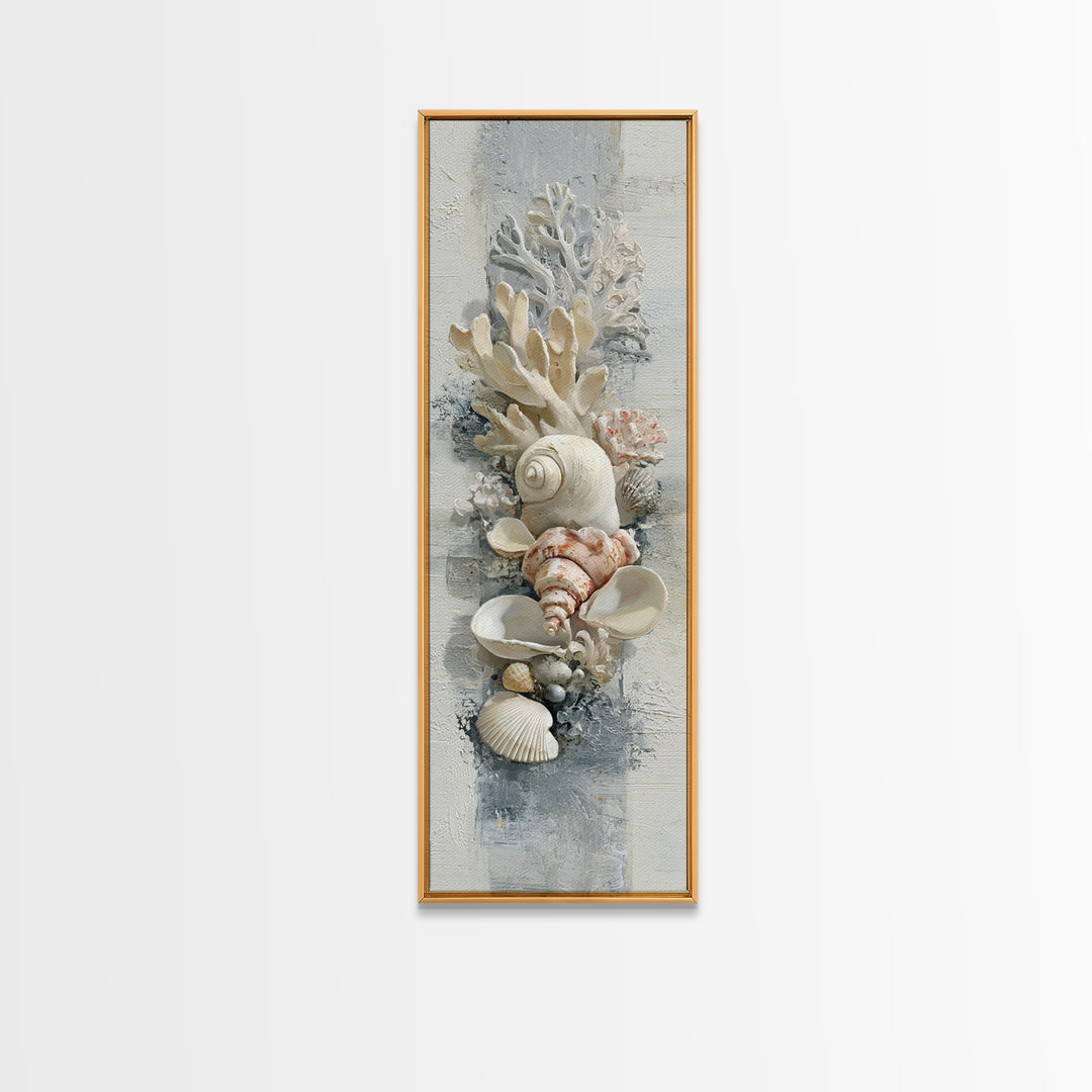 Coral and Shell Arrangement Canvas Print, Bathroom Art, Dopamine Decor, Bathroom Decor, Fine Art, Spa, Halloween Art, BAT-1x3-95