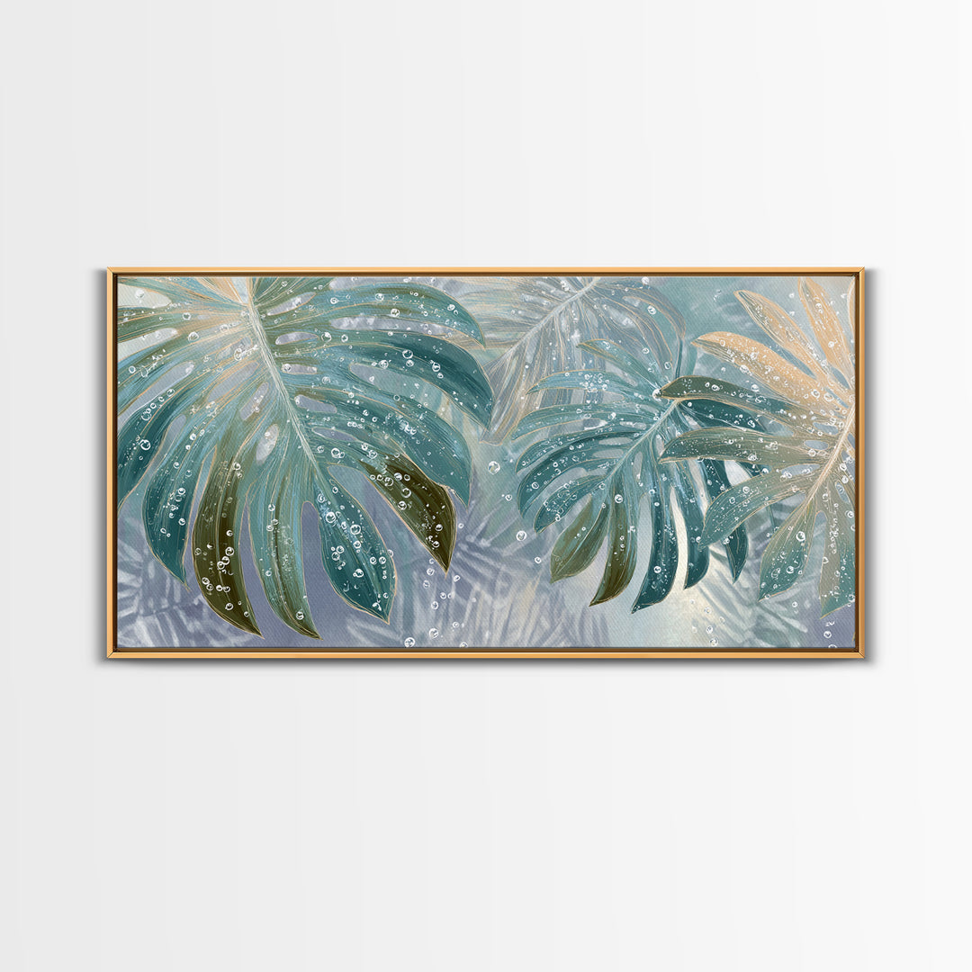 Tropical Leaf Silhouette Framed Canvas Print, Bathroom Art, Fine Art Print, Bathroom Decor, Watercolor Art, Spa, Poster, BAT-2x1-10