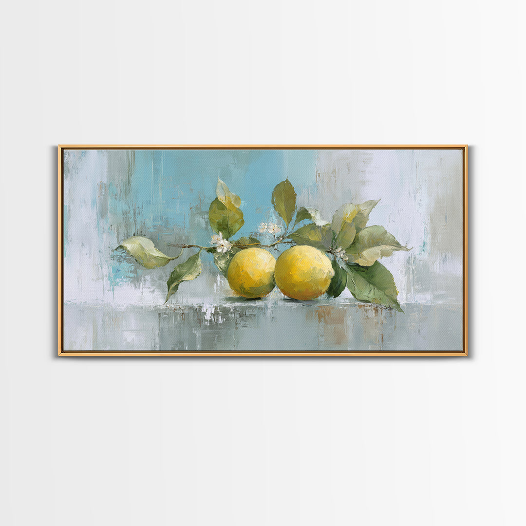 Lemon and Botanical Still Life Canvas Print, Bathroom Art, Neutral Decor, Bathroom Decor, Fine Art, Spa, Wall Art, Home Decor, BAT-2x1-2
