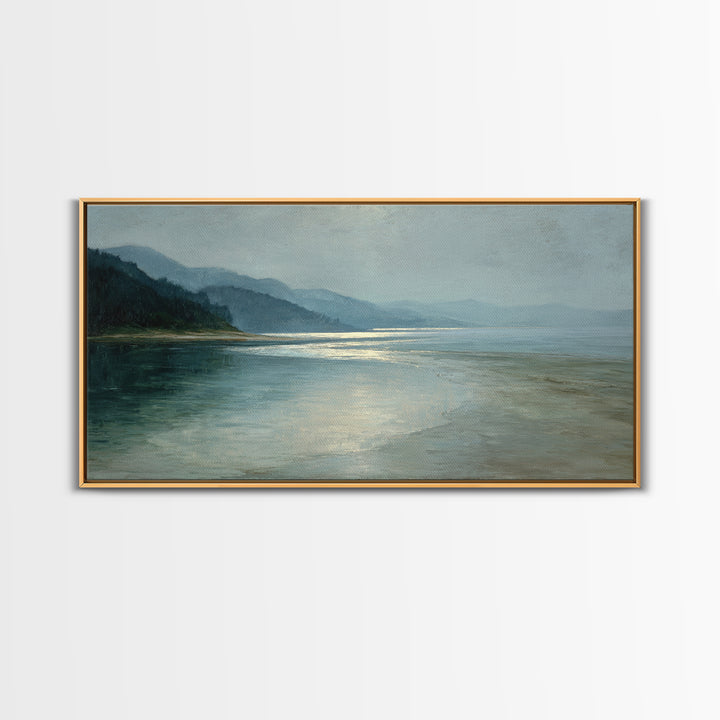 Misty Lake Scene Framed Canvas Print, Bathroom Art, Room Decor, Bathroom Decor, Spa, Custom Pet Portrait, Bathroom Wall Art, BAT-2x1-29