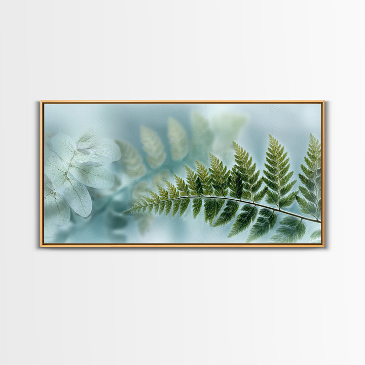 Green Fern Frond Closeup Framed Canvas Print, Bathroom Art, Modern Decor, Bathroom Decor, Fine Art, Spa, Home Decor, Poster, BAT-2x1-30