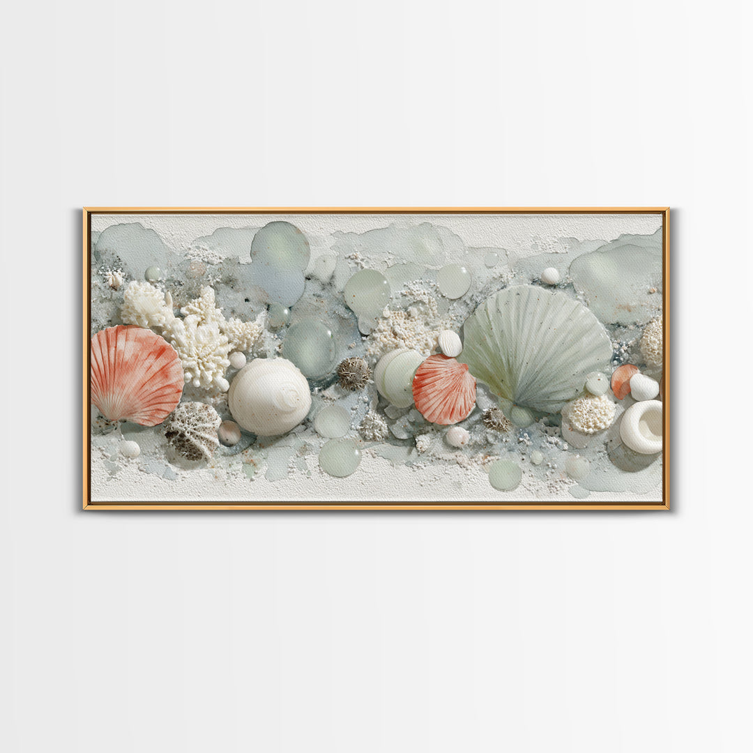 Coral and Shell Arrangement Canvas Print, Bathroom Art, Printable Wall Art, Bathroom Decor, Fine Art, Spa, Bathroom Wall Decor, BAT-2x1-31