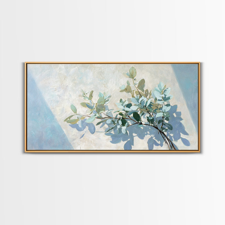 Sunlit Window Plant Shadow on Plaster Framed Canvas Print, Bathroom Art, Bathroom Print, Bathroom Decor, Watercolor Art, Spa, BAT-2x1-38