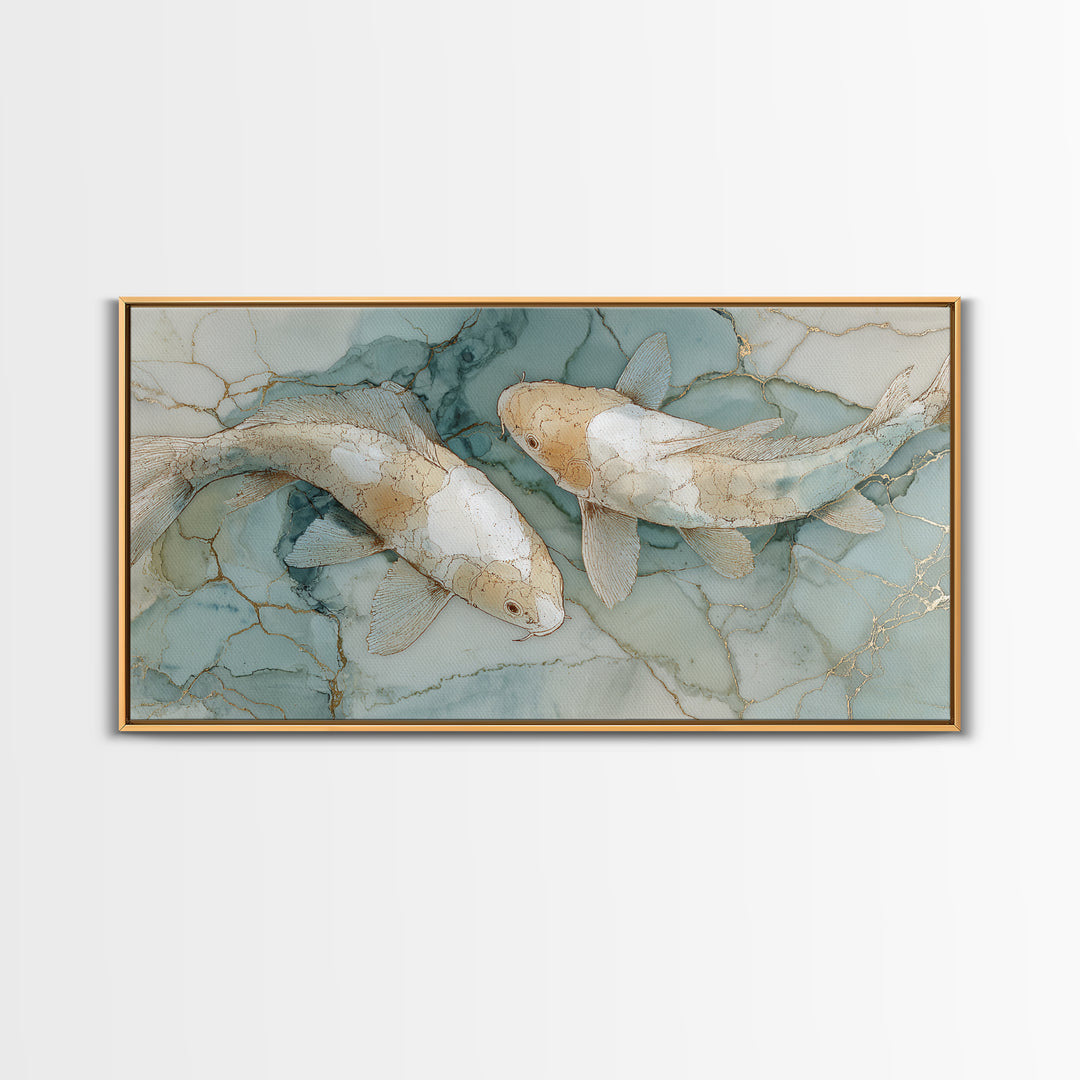 Minimal Koi Fish Swimming Through Clear Water Canvas Print, Bathroom Art, Boho Decor, Bathroom Decor, Fine Art, Spa, Printable, BAT-2x1-4