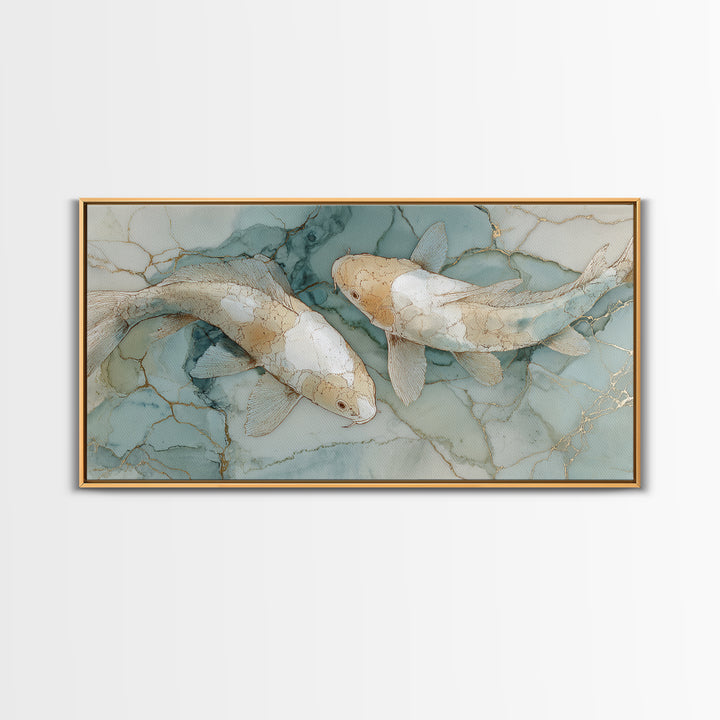Minimal Koi Fish Swimming Through Clear Water Canvas Print, Bathroom Art, Boho Decor, Bathroom Decor, Fine Art, Spa, Printable, BAT-2x1-4