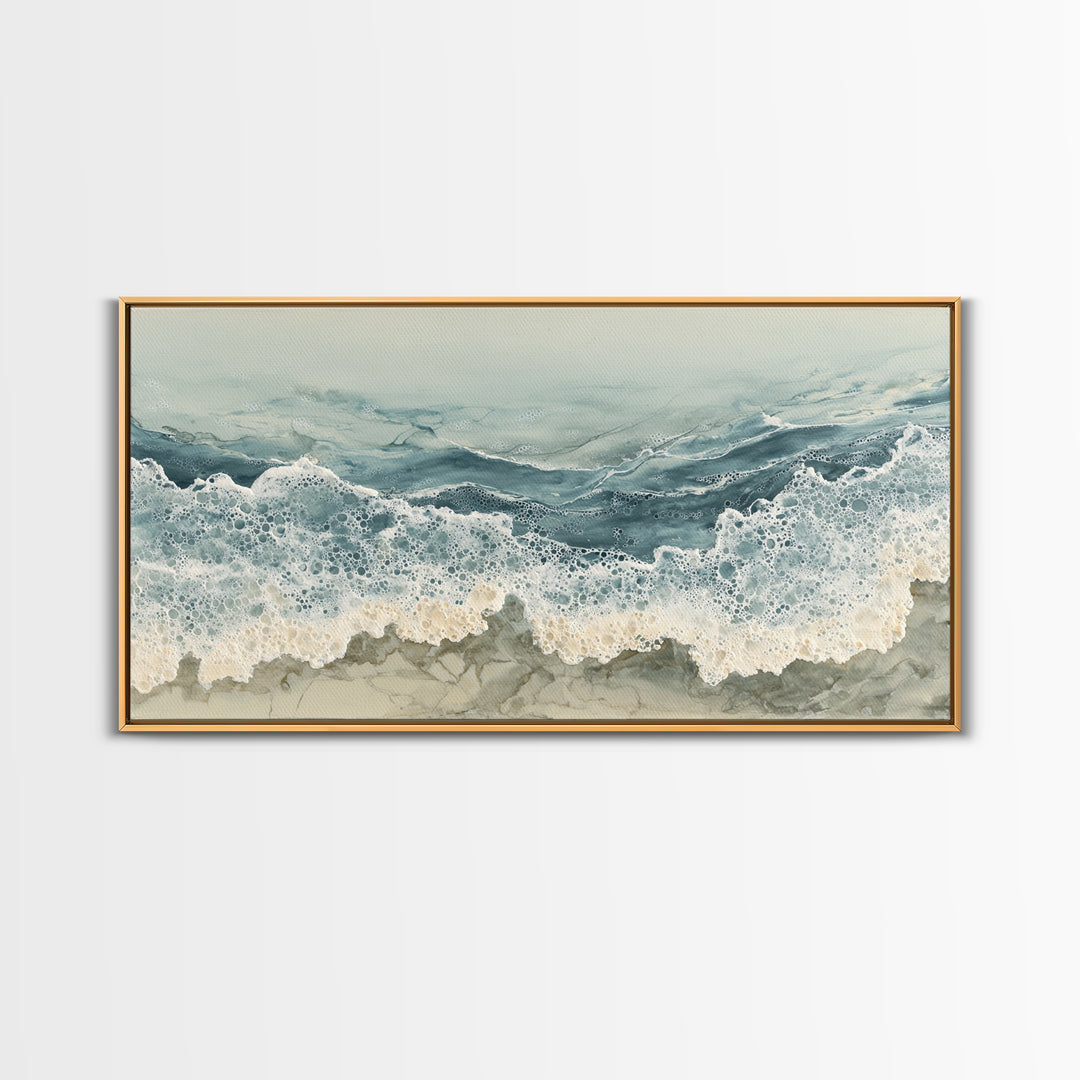 Calming Blue Ocean Wave Study Framed Canvas Print, Bathroom Art, Contemporary Art, Bathroom Decor, Oil Painting, Spa, BAT-2x1-45