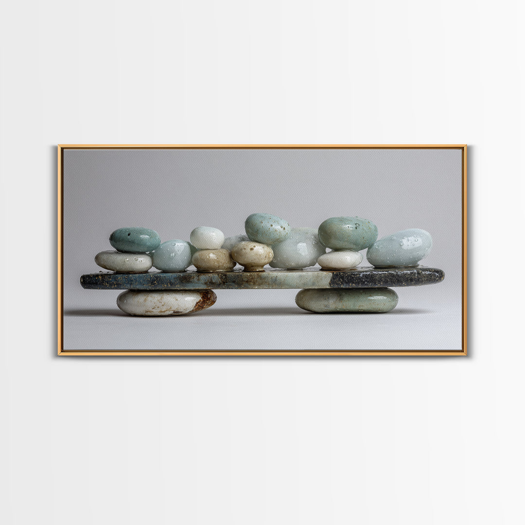 Monochrome Pebble Stack Canvas Print, Bathroom Art, Textured Painting, Bathroom Decor, Fine Art, Spa, Bathroom Wall Art, BAT-2x1-57