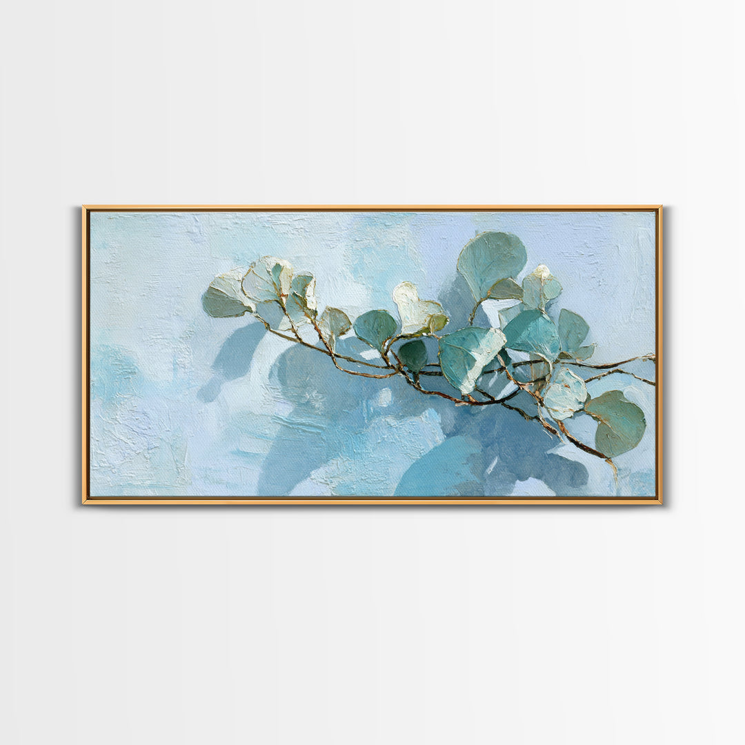 Sunlit Window Plant Shadow on Plaster Canvas Print, Bathroom Art, Statement Artwork, Bathroom Decor, Oil Painting, Spa, BAT-2x1-62