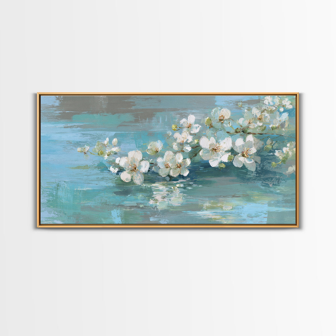 White Orchid on Warm Stone Background Framed Canvas Print, Bathroom Art, Custom Pet Portrait, Bathroom Decor, Fine Art, Spa, BAT-2x1-72