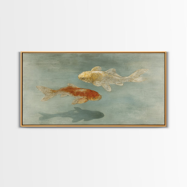 Minimal Koi Fish Swimming Through Clear Water Canvas Print, Bathroom Art, Digital Print, Bathroom Decor, Fine Art, Spa, BAT-2x1-76