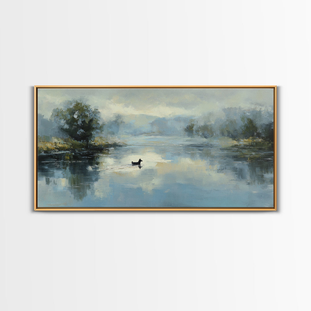 Misty Lake Scene Canvas Print, Bathroom Art, Home Decor, Bathroom Decor, Fine Art, Spa, Canvas Wall Art, Digital Print, BAT-2x1-77