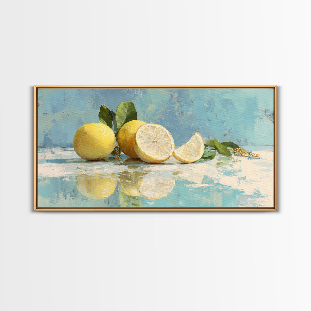 Lemon and Botanical Still Life Canvas Print, Bathroom Art, Bathroom Decor, Watercolor Art, Spa, Framed Wall Art, BAT-2x1-98