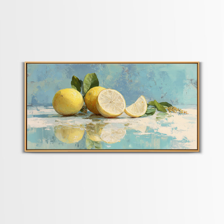 Lemon and Botanical Still Life Canvas Print, Bathroom Art, Bathroom Decor, Watercolor Art, Spa, Framed Wall Art, BAT-2x1-98