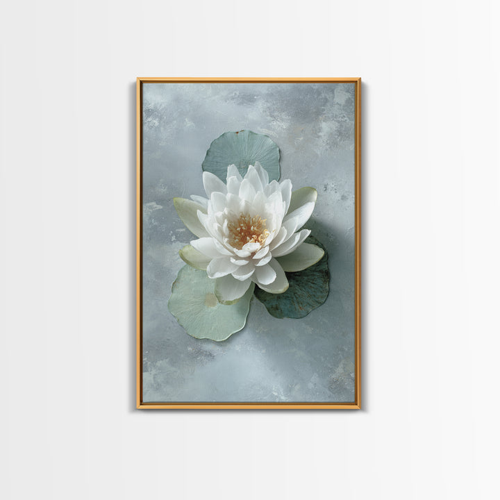 Lotus Flower Floating on Calm Water Framed Canvas Print, Bathroom Art, Trendy Wall Art, Bathroom Decor, Watercolor Art, Spa, BAT-2x3-100