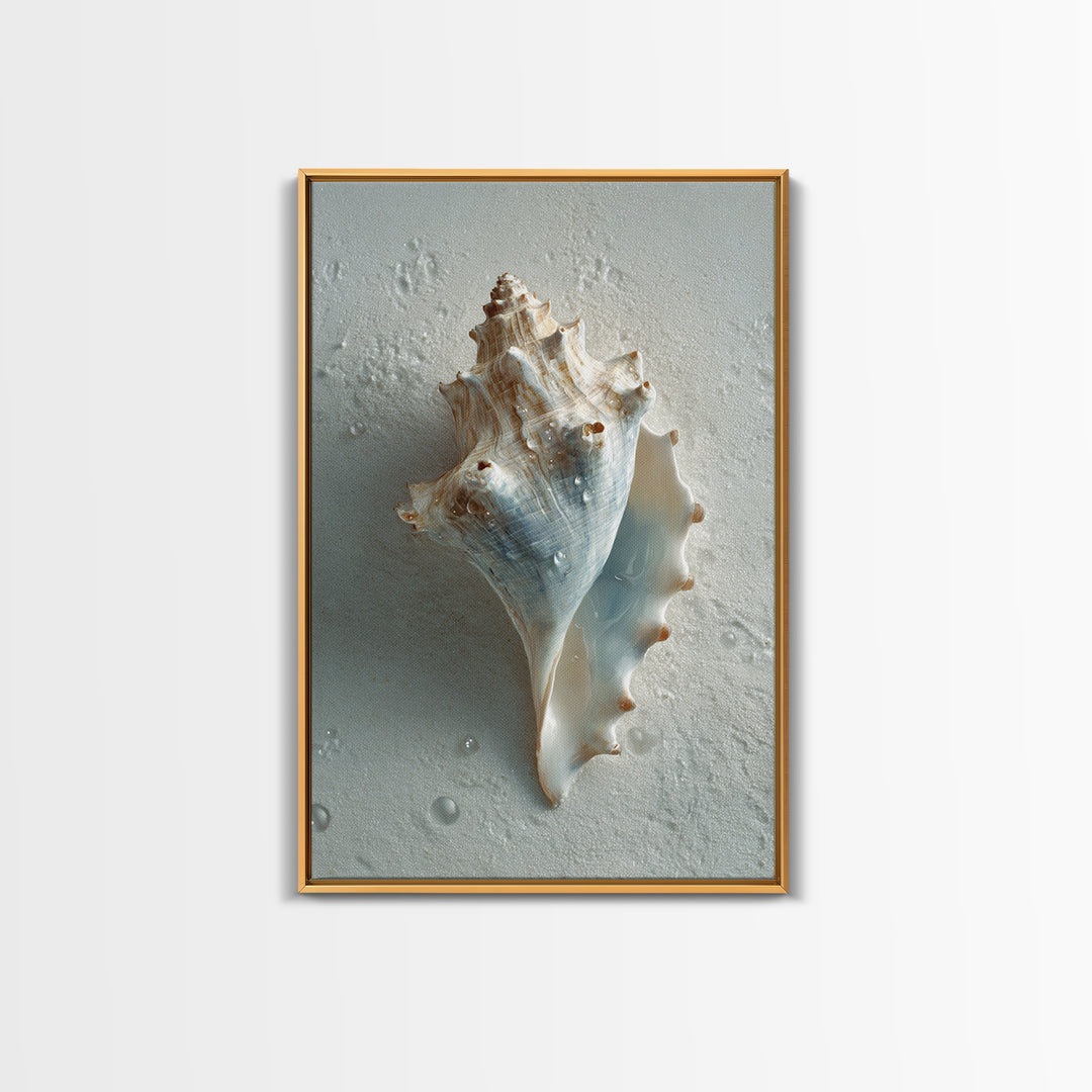 Minimal Seashell Still Life on Pale Sand Canvas Print, Bathroom Art, Modern Wall Art, Bathroom Decor, Abstract Art, Spa, BAT-2x3-11