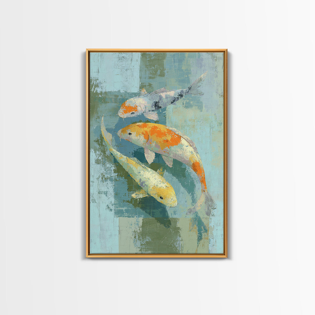Minimal Koi Fish Swimming Through Clear Water Canvas Print, Bathroom Art, Canvas Wall Art, Bathroom Decor, Fine Art, Spa, BAT-2x3-16