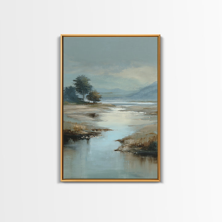 Misty Lake Scene Framed Canvas Print, Bathroom Art, Textured Painting, Bathroom Decor, Fine Art, Spa, Bathroom Wall Art, BAT-2x3-17