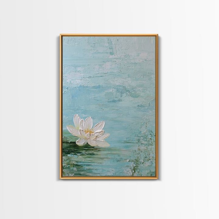 Lotus Flower Floating on Calm Water Framed Canvas Print, Bathroom Art, Printable Wall Art, Bathroom Decor, Oil Painting, Spa, BAT-2x3-28