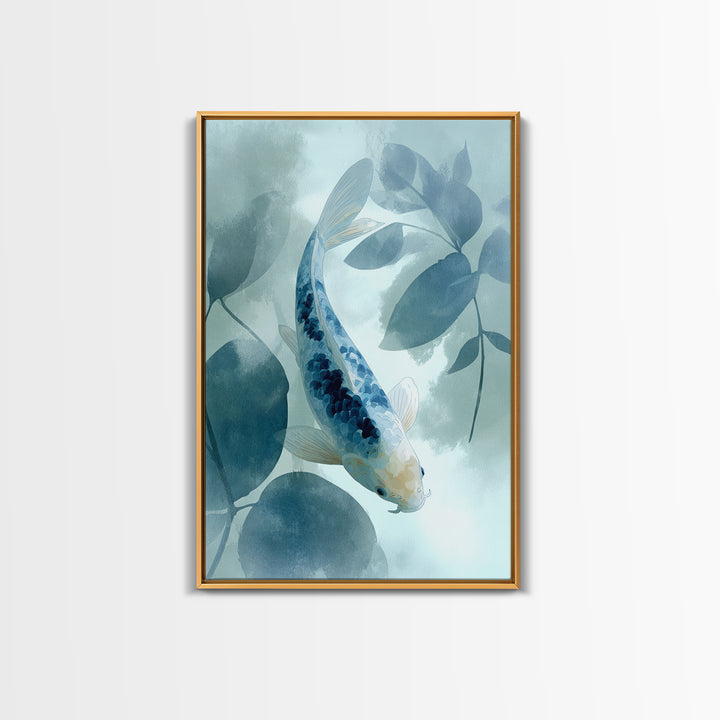 Minimal Koi Fish Swimming Through Clear Water Canvas Print, Bathroom Art, Minimalist Wall Art, Bathroom Decor, Fine Art, Spa, BAT-2x3-40