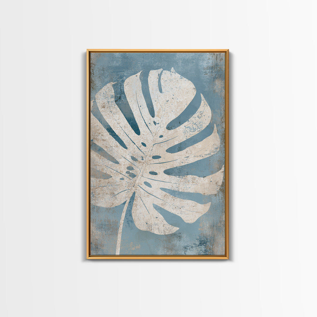 Tropical Leaf Silhouette Framed Canvas Print, Bathroom Art, Statement Artwork, Bathroom Decor, Fine Art, Spa, Digital Art, BAT-2x3-46