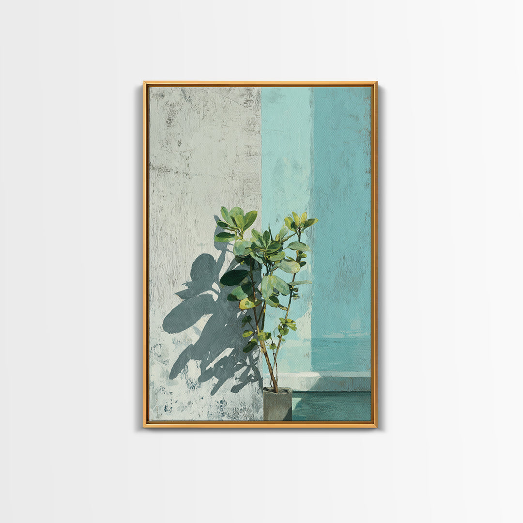 Sunlit Window Plant Shadow on Plaster Canvas Print, Bathroom Art, Boho Decor, Bathroom Decor, Fine Art, Spa, Printable, BAT-2x3-50