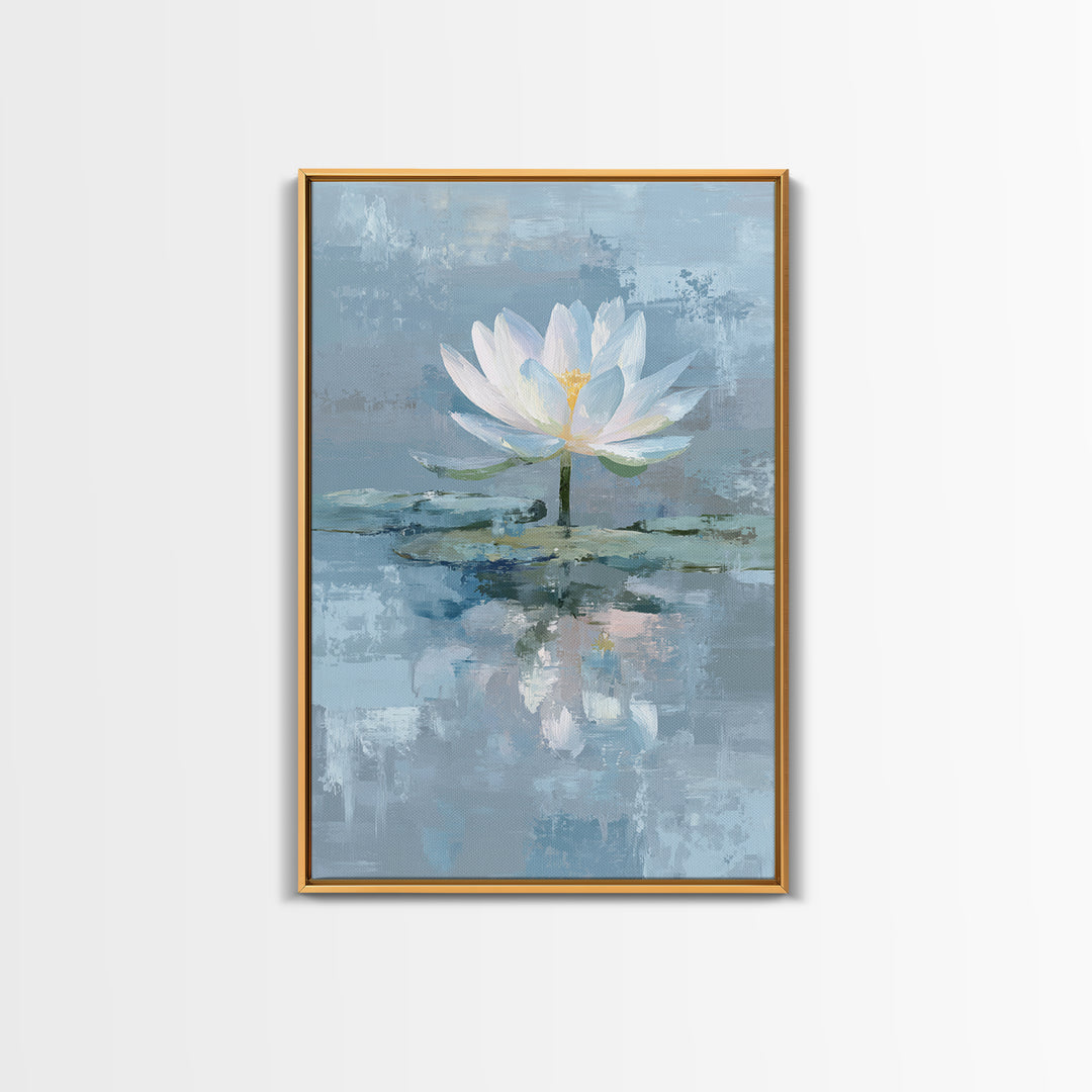 Lotus Flower Floating on Calm Water Framed Canvas Print, Bathroom Art, Halloween Art, Bathroom Decor, Fine Art, Spa, BAT-2x3-52
