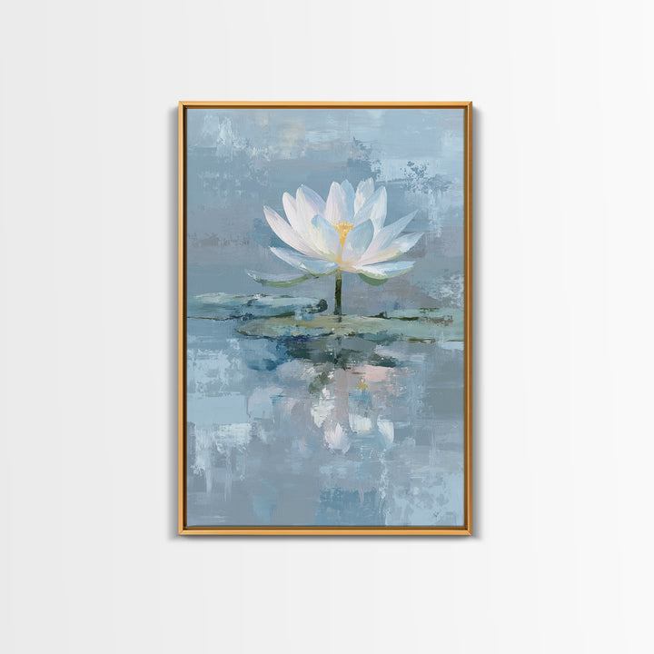 Lotus Flower Floating on Calm Water Framed Canvas Print, Bathroom Art, Halloween Art, Bathroom Decor, Fine Art, Spa, BAT-2x3-52