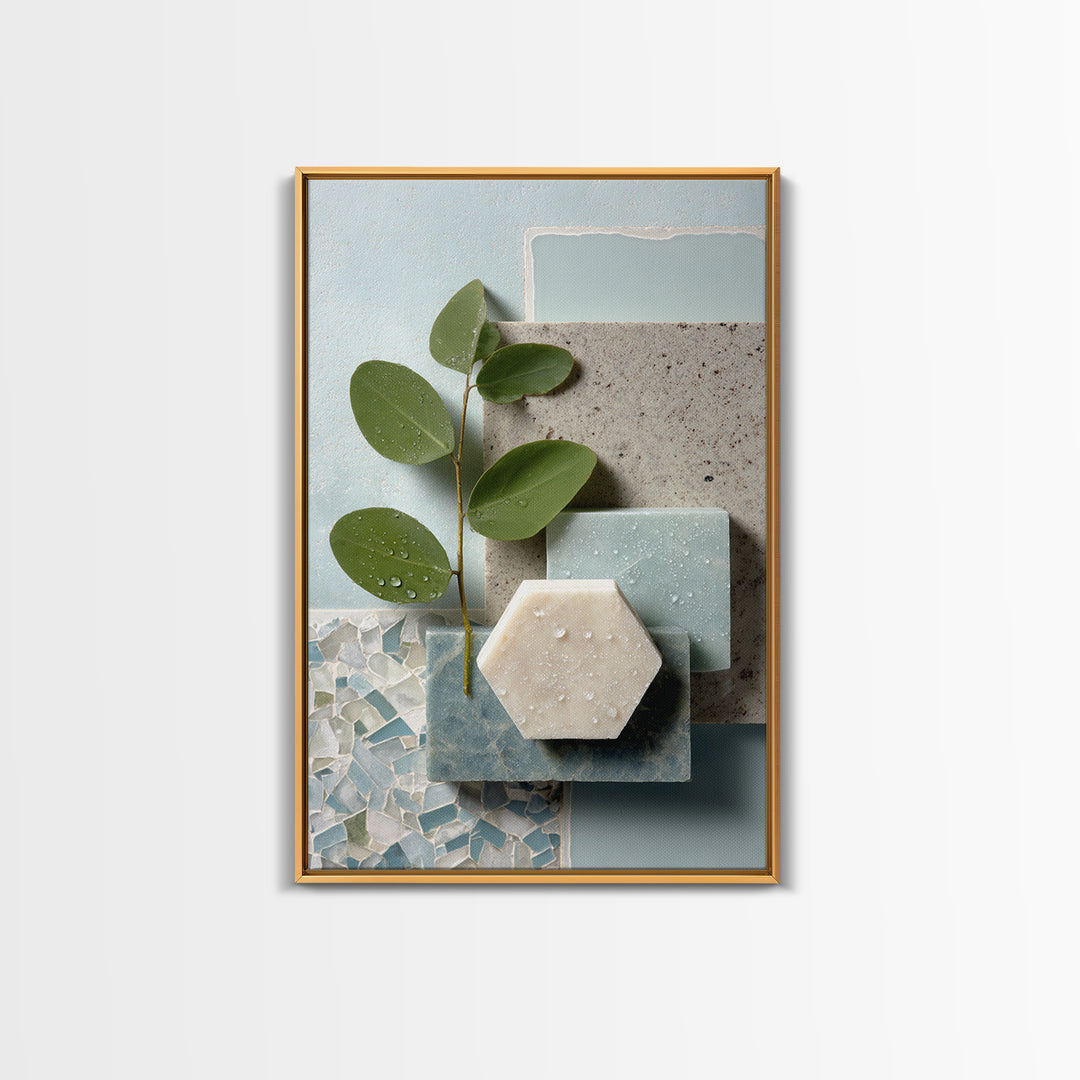 Clean Geometric Forms Framed Canvas Print, Bathroom Art, Contemporary Art, Bathroom Decor, Abstract Art, Spa, Framed Wall Art, BAT-2x3-53