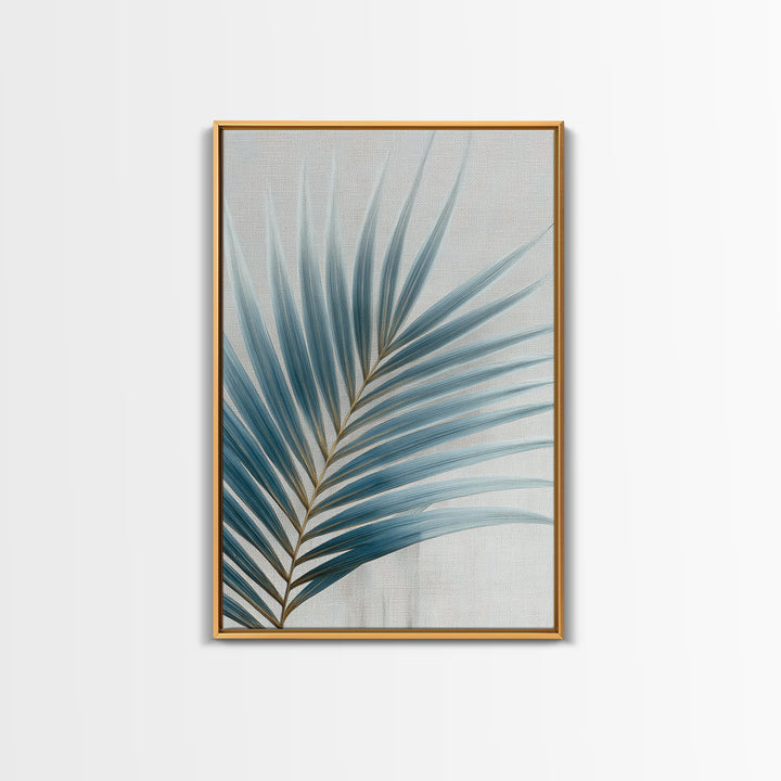 Simple Palm Frond on Off White Linen Framed Canvas Print, Bathroom Art, Bathroom Print, Bathroom Decor, Fine Art, Spa, BAT-2x3-55