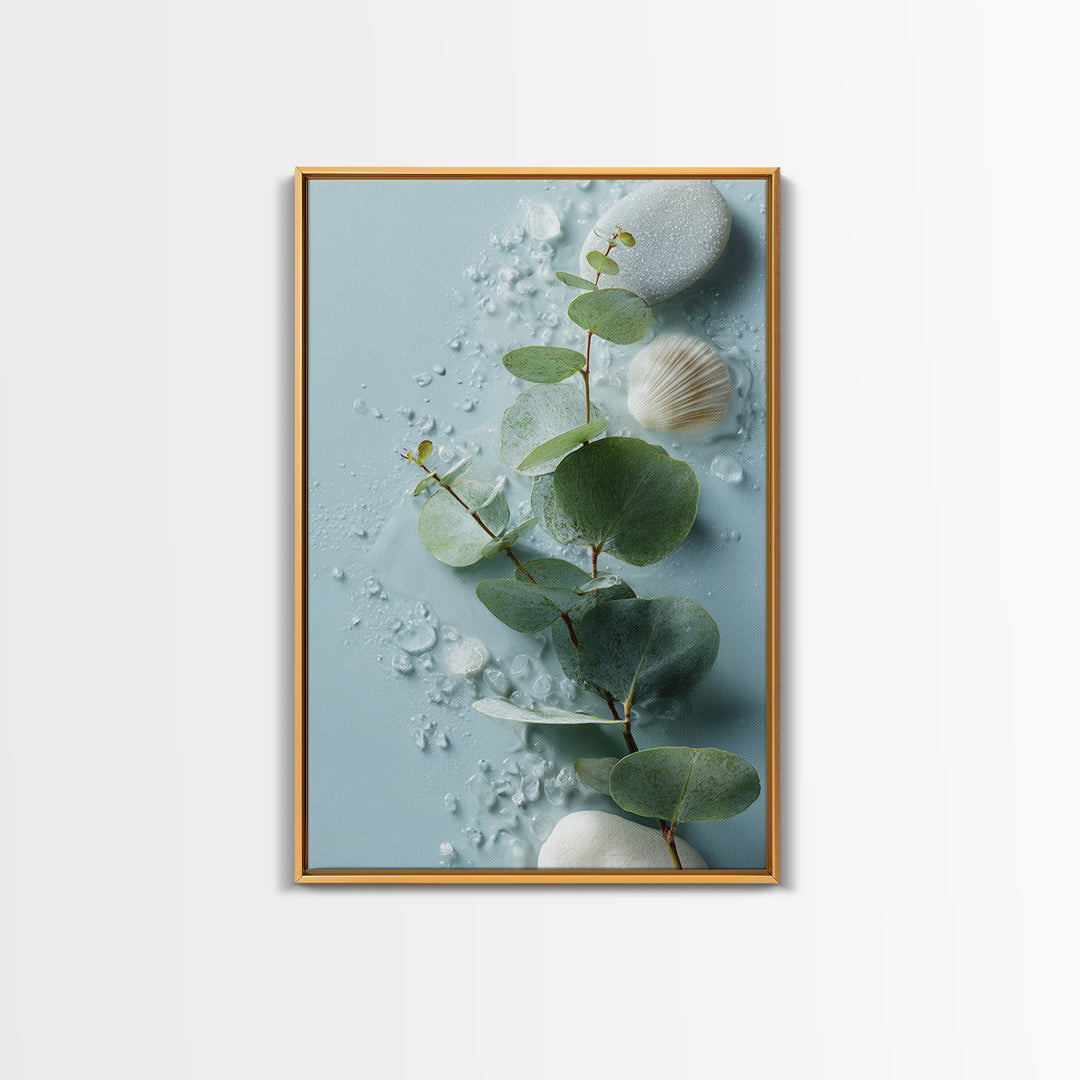 Spa Eucalyptus Branch Canvas Print, Bathroom Art, Contemporary Art, Bathroom Decor, Spa, Framed Wall Art, Dog Portrait, BAT-2x3-58