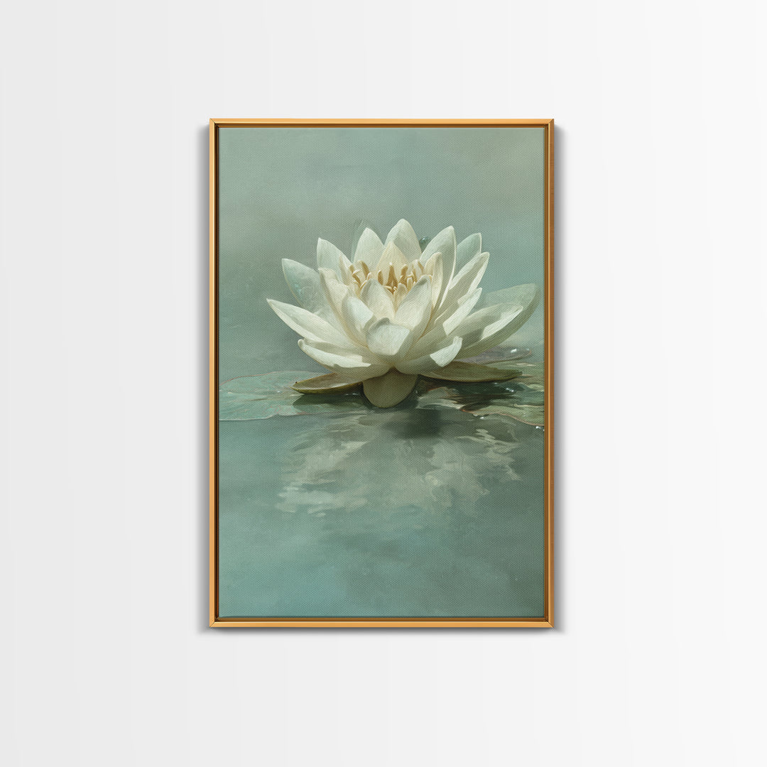 Lotus Flower Floating on Calm Water Framed Canvas Print, Bathroom Art, Digital Wall Art, Bathroom Decor, Fine Art, Spa, BAT-2x3-76