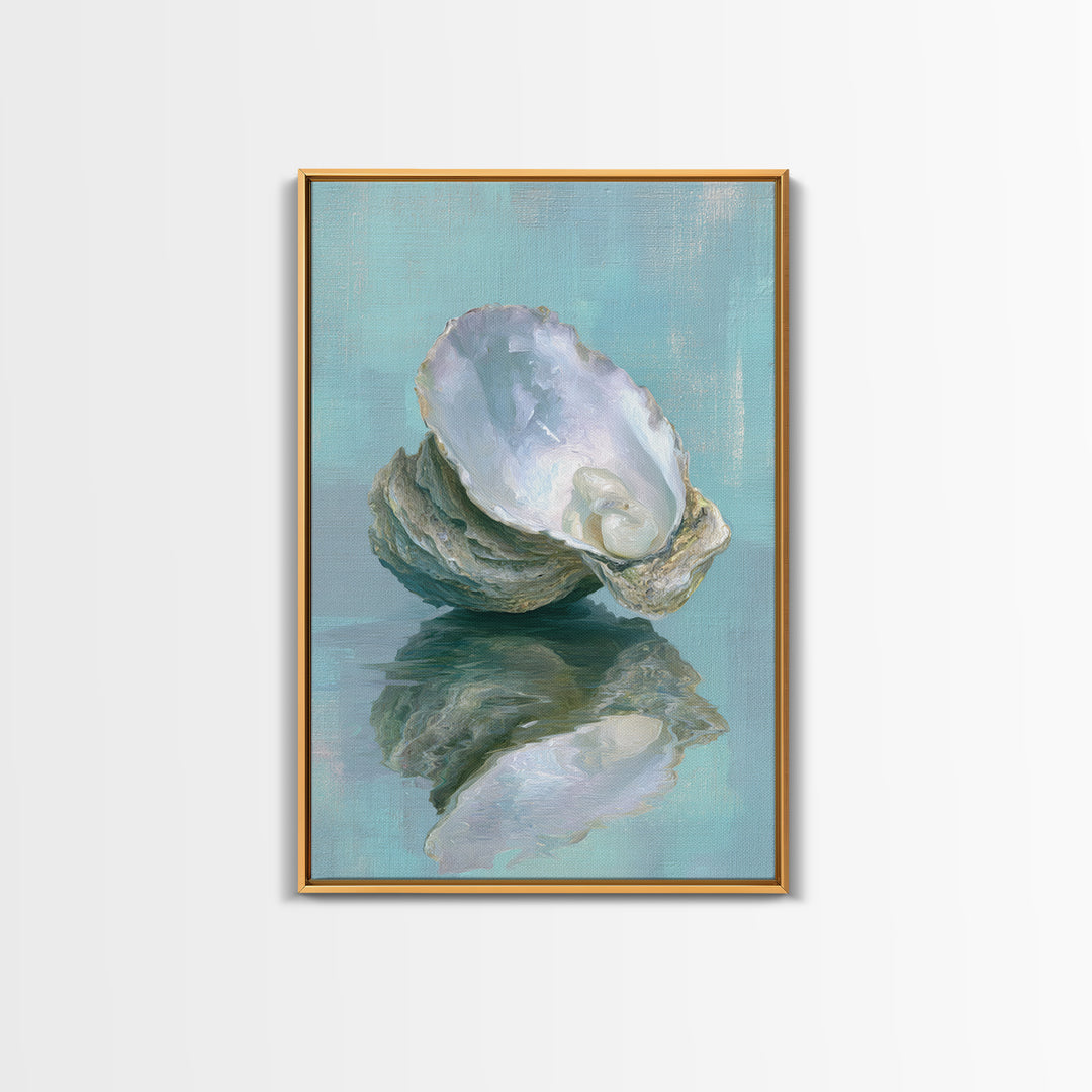 Oyster Shell Study Framed Canvas Print, Bathroom Art, Minimalist Decor, Bathroom Decor, Spa, Wall Hanging, Framed Wall Art, BAT-2x3-78