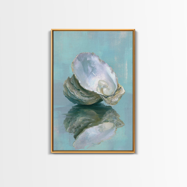 Oyster Shell Study Framed Canvas Print, Bathroom Art, Minimalist Decor, Bathroom Decor, Spa, Wall Hanging, Framed Wall Art, BAT-2x3-78