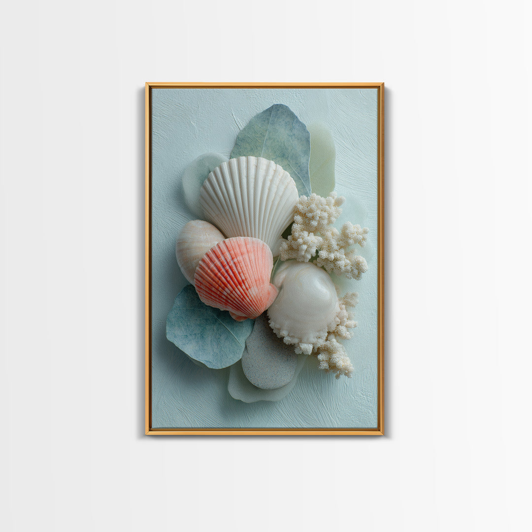 Coral and Shell Arrangement Canvas Print, Bathroom Art, Printable Wall Art, Bathroom Decor, Fine Art, Spa, Bathroom Wall Decor, BAT-2x3-91