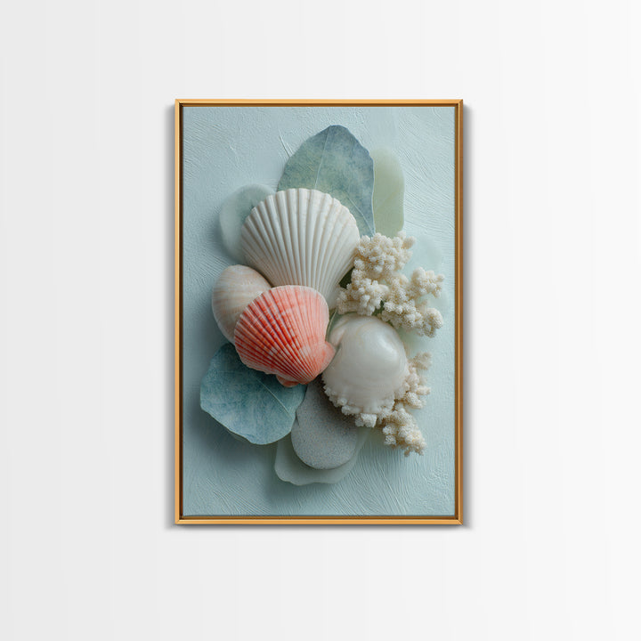 Coral and Shell Arrangement Canvas Print, Bathroom Art, Printable Wall Art, Bathroom Decor, Fine Art, Spa, Bathroom Wall Decor, BAT-2x3-91