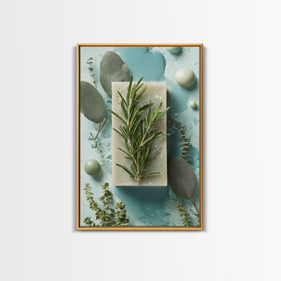 Botanical Bath Herb Arrangement Framed Canvas Print, Bathroom Art, Printable, Bathroom Decor, Watercolor Art, Spa, BAT-2x3-97