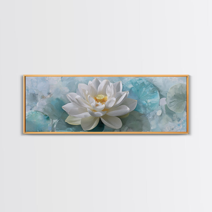 Lotus Flower Floating on Calm Water Framed Canvas Print, Bathroom Art, Modern Art, Bathroom Decor, Spa, Statement Artwork, BAT-3x1-12