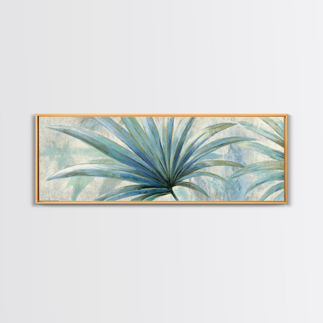 Simple Palm Frond on Off White Linen Framed Canvas Print, Bathroom Art, Minimalist Wall Art, Bathroom Decor, Fine Art, Spa, BAT-3x1-15