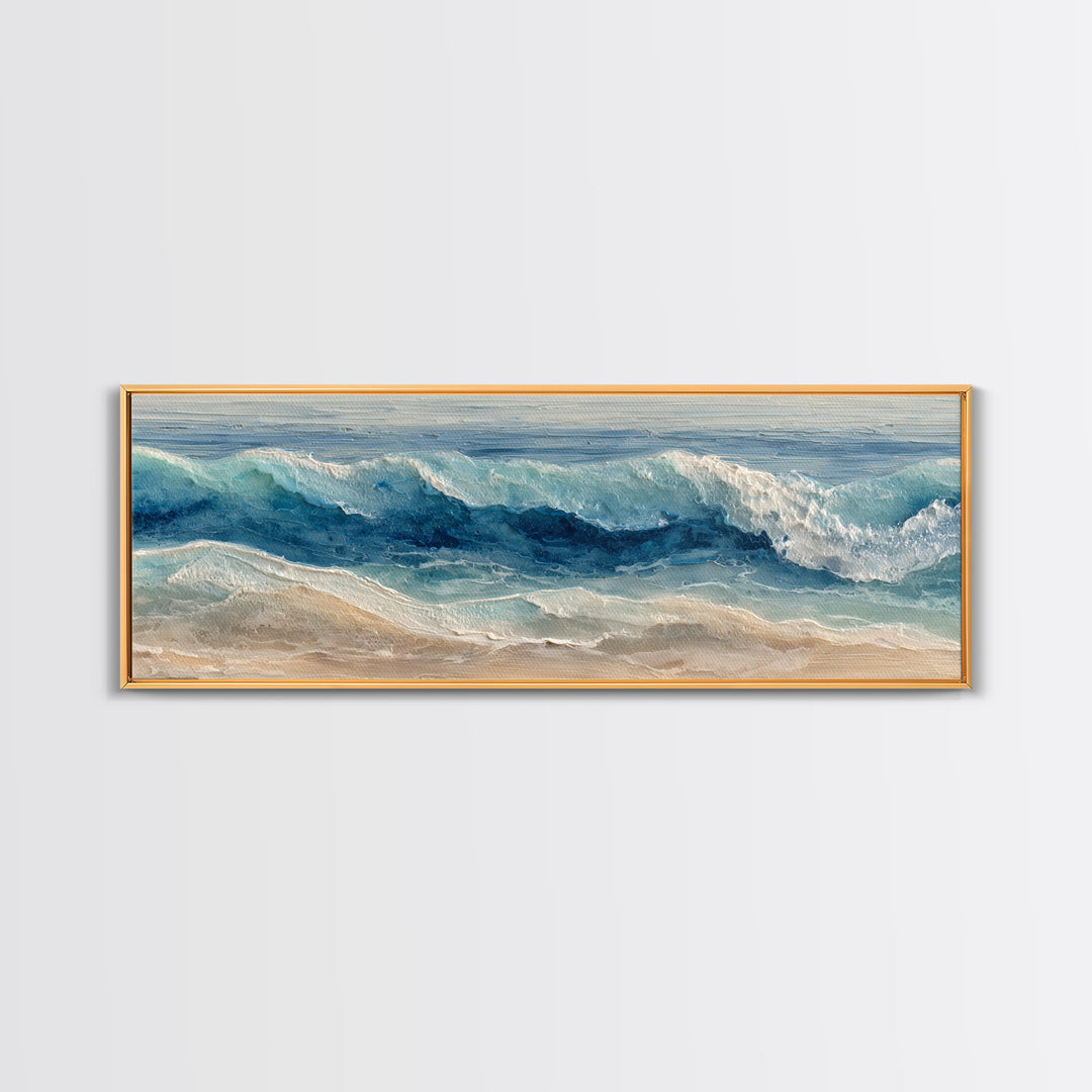 Calming Blue Ocean Wave Study Framed Canvas Print, Bathroom Art, Wall Hanging, Bathroom Decor, Fine Art, Spa, Modern Art, BAT-3x1-17