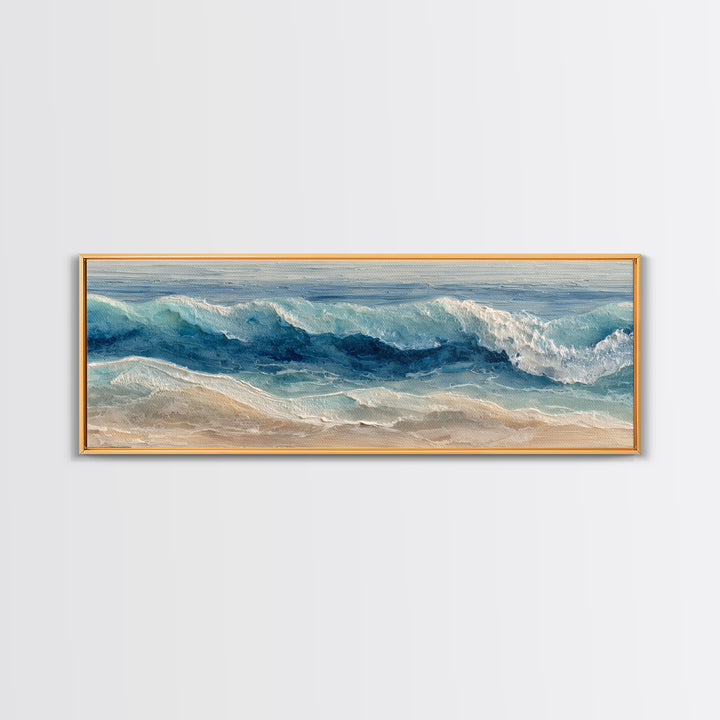 Calming Blue Ocean Wave Study Framed Canvas Print, Bathroom Art, Wall Hanging, Bathroom Decor, Fine Art, Spa, Modern Art, BAT-3x1-17