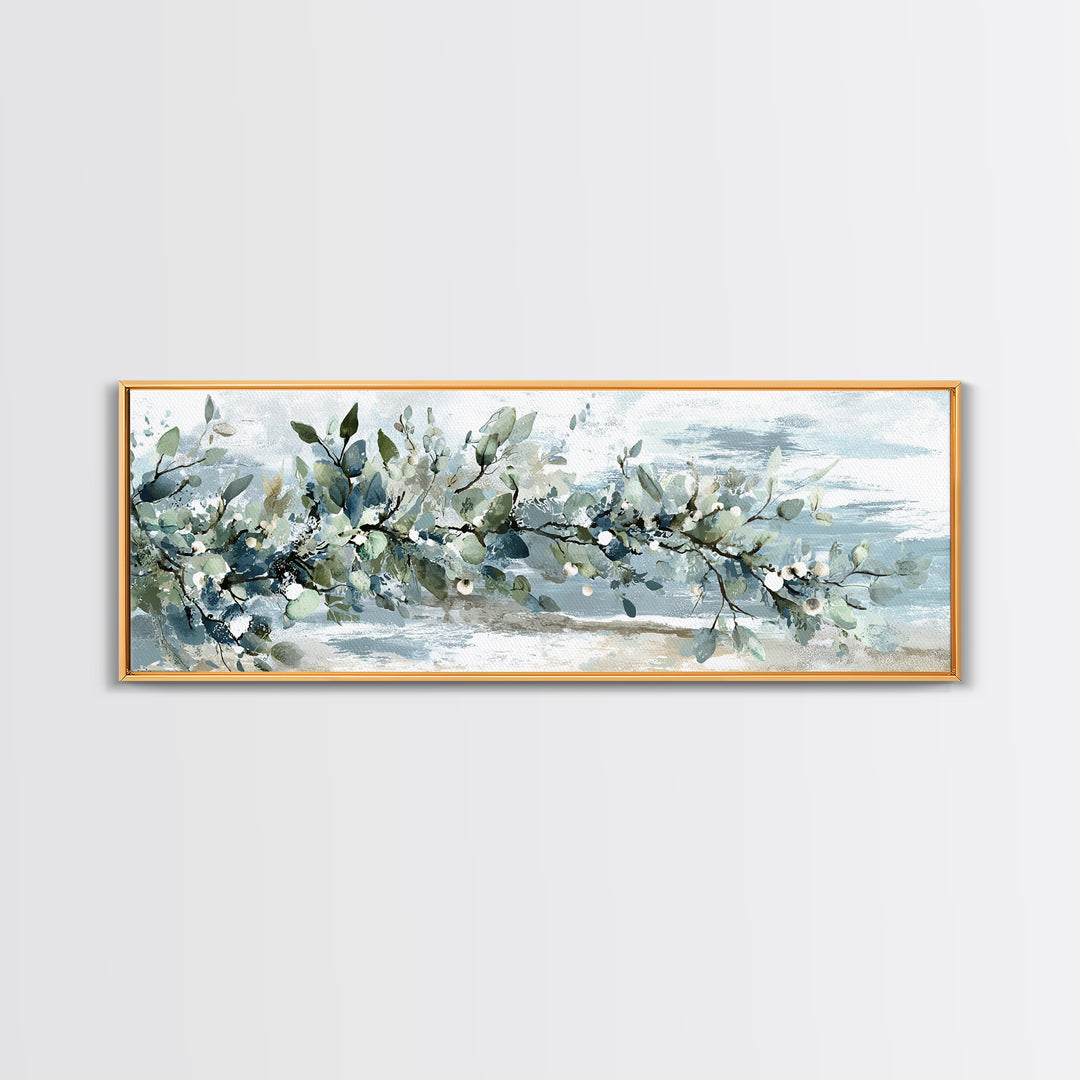 Spa Eucalyptus Branch Framed Canvas Print, Bathroom Art, Printable, Bathroom Decor, Watercolor Art, Spa, Bathroom Prints, BAT-3x1-18