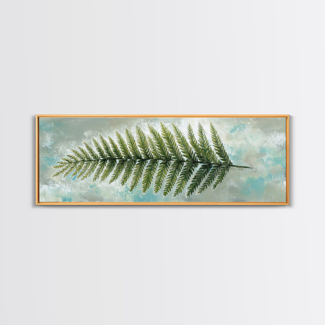 Green Fern Frond Closeup Framed Canvas Print, Bathroom Art, Wall Art, Bathroom Decor, Spa, Dog Portrait, Canvas Wall Art, BAT-3x1-2