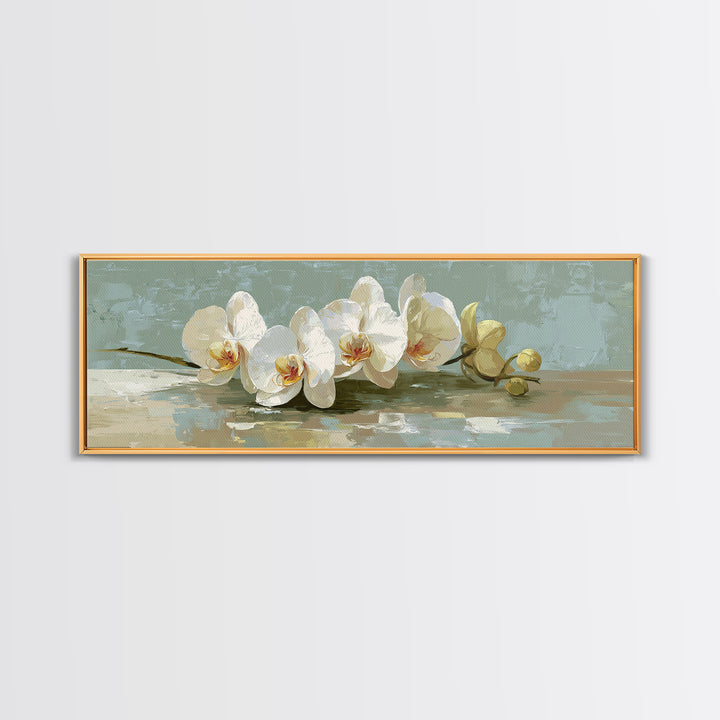 White Orchid on Warm Stone Background Canvas Print, Bathroom Art, Minimalist Wall Art, Bathroom Decor, Fine Art, Spa, BAT-3x1-20