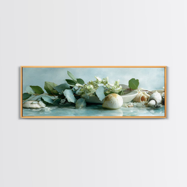Lemon and Botanical Still Life Canvas Print, Bathroom Art, Neutral Decor, Bathroom Decor, Fine Art, Spa, Wall Art, Home Decor, BAT-3x1-22
