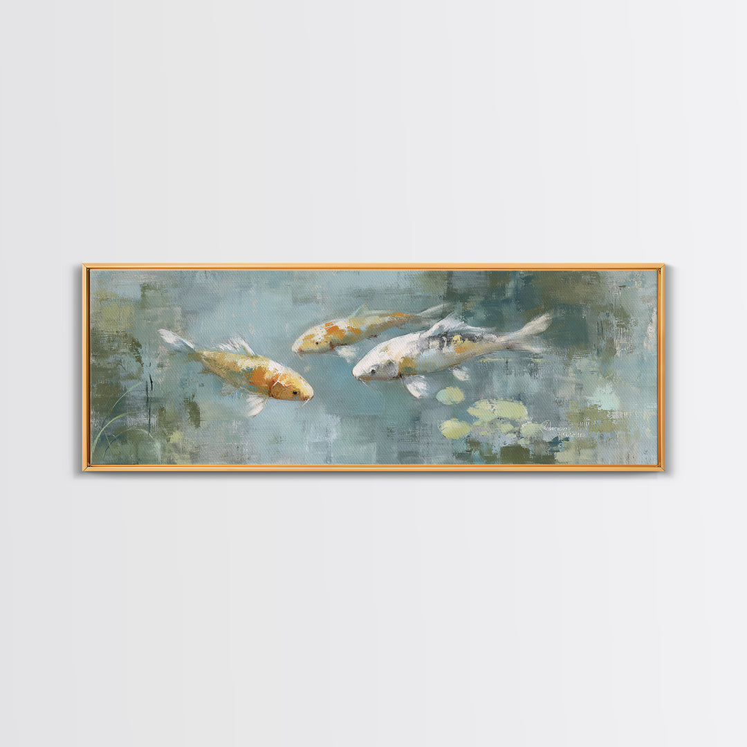 Minimal Koi Fish Swimming Through Clear Water Canvas Print, Bathroom Art, Bathroom Wallpaper, Bathroom Decor, Fine Art, Spa, BAT-3x1-24