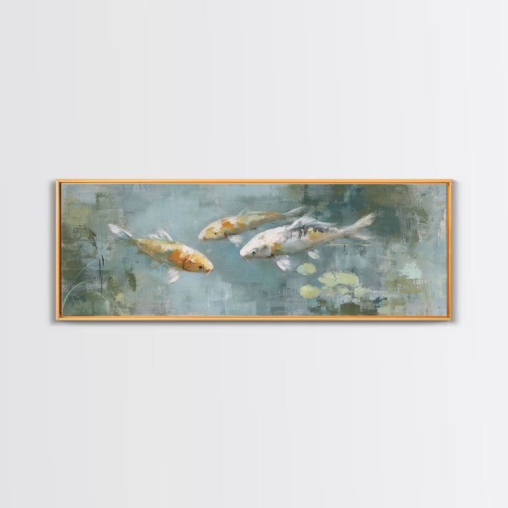 Minimal Koi Fish Swimming Through Clear Water Canvas Print, Bathroom Art, Bathroom Wallpaper, Bathroom Decor, Fine Art, Spa, BAT-3x1-24